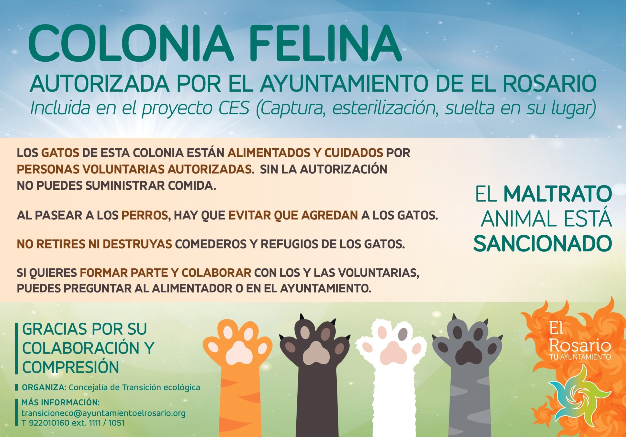 Cartel de colonia felina autorizada